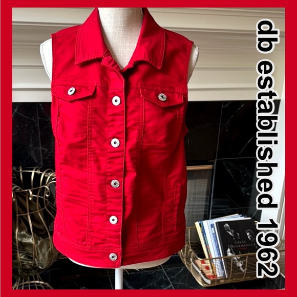 db established 1962 Jackets & Blazers - db Established 1962 Red Sleeveless Denim Vest Sz L